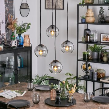 Koyoto Suspension, Boule lumineuse, Suspension grappe 35 cm Clair, Fumé, 4 lumières