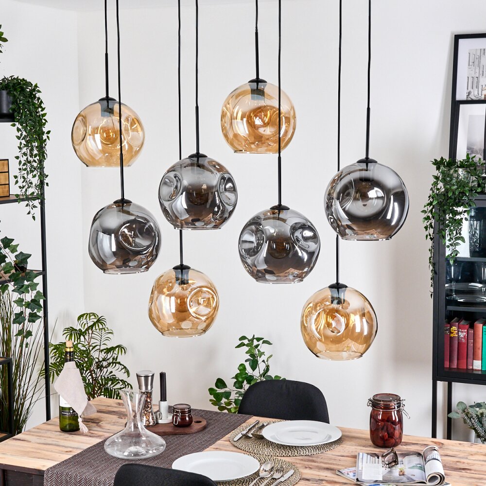 Ripoll Suspension, Boule lumineuse, Suspension Écru, Noir, 8 lumières