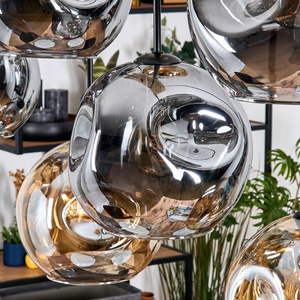 Ripoll Suspension, Boule lumineuse, Suspension Écru, Noir, 8 lumières