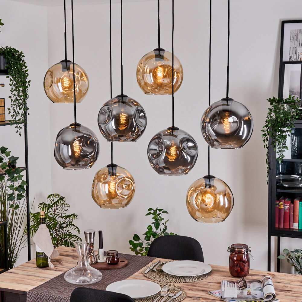 Ripoll Suspension, Boule lumineuse, Suspension Écru, Noir, 8 lumières