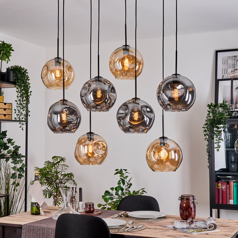 Ripoll Suspension, Boule lumineuse, Suspension Écru, Noir, 8 lumières