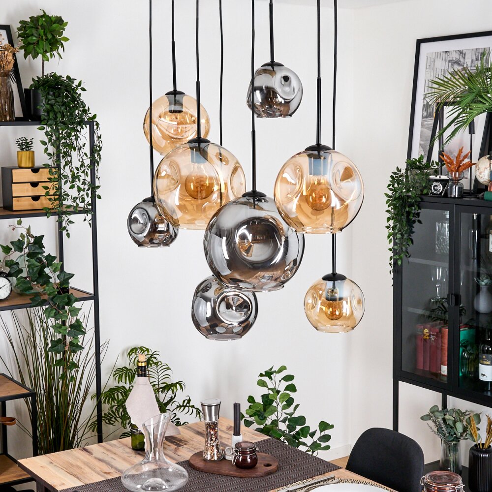 Ripoll Suspension, Boule lumineuse, Suspension Écru, Noir, 8 lumières