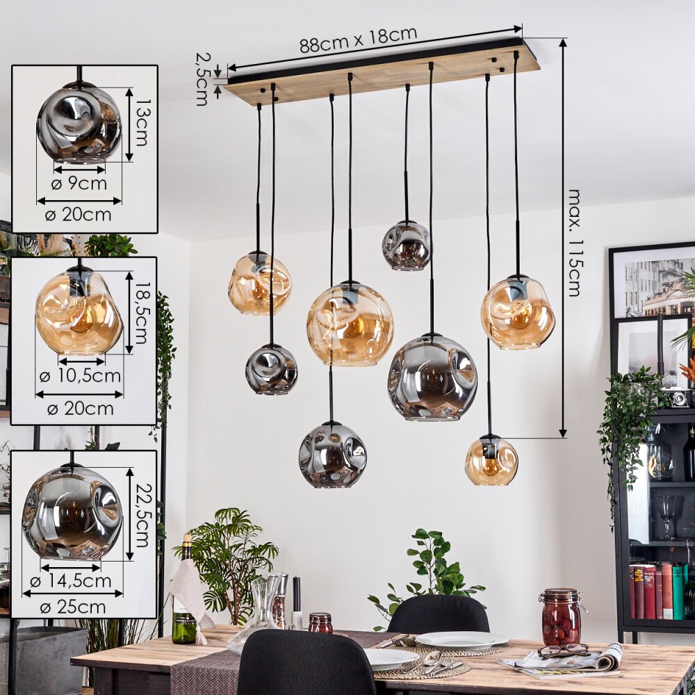 Ripoll Suspension, Boule lumineuse, Suspension Écru, Noir, 8 lumières