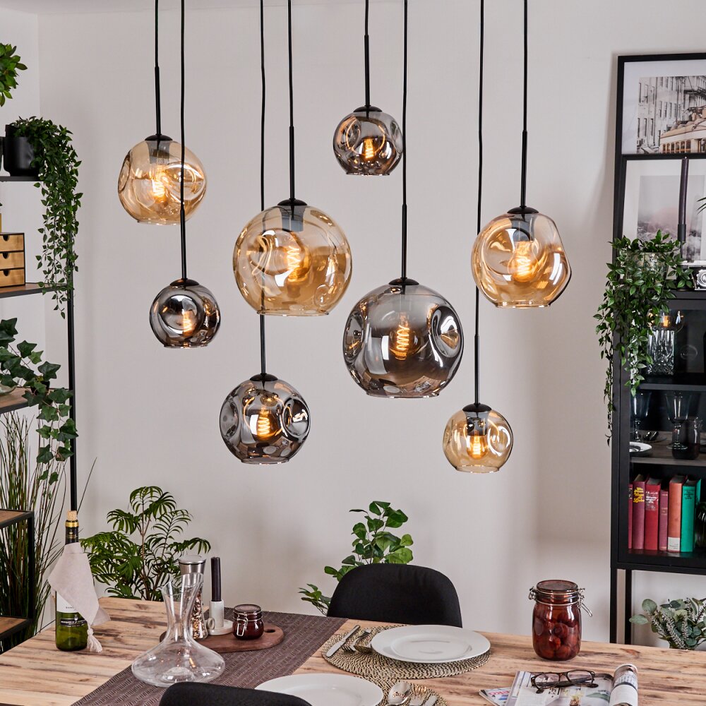 Ripoll Suspension, Boule lumineuse, Suspension Écru, Noir, 8 lumières