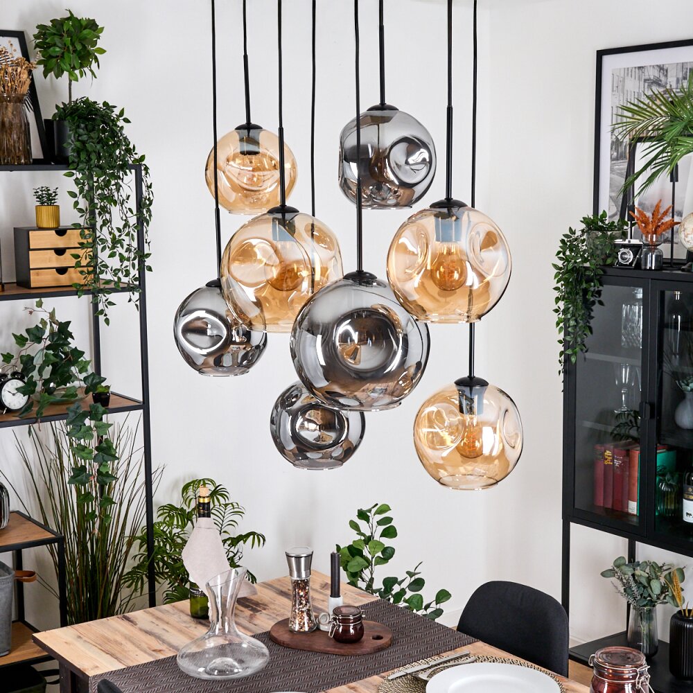 Ripoll Suspension, Boule lumineuse, Suspension Écru, Noir, 8 lumières