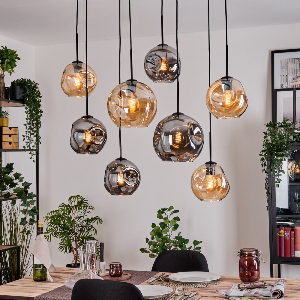Ripoll Suspension, Boule lumineuse, Suspension Écru, Noir, 8 lumières
