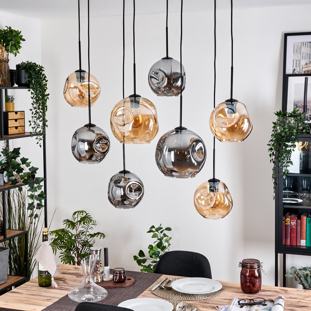 Ripoll Suspension, Boule lumineuse, Suspension Écru, Noir, 8 lumières
