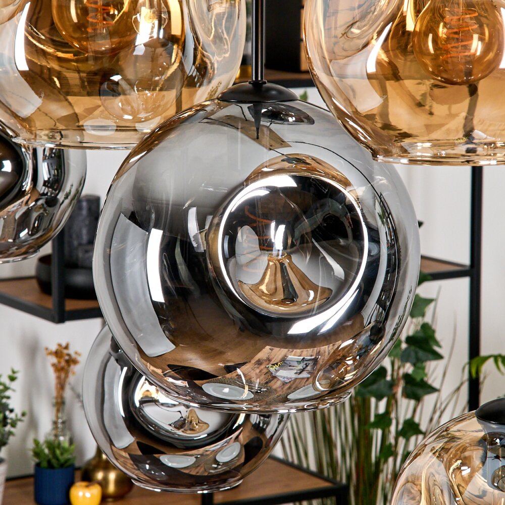 Ripoll Suspension, Boule lumineuse, Suspension Écru, Noir, 8 lumières