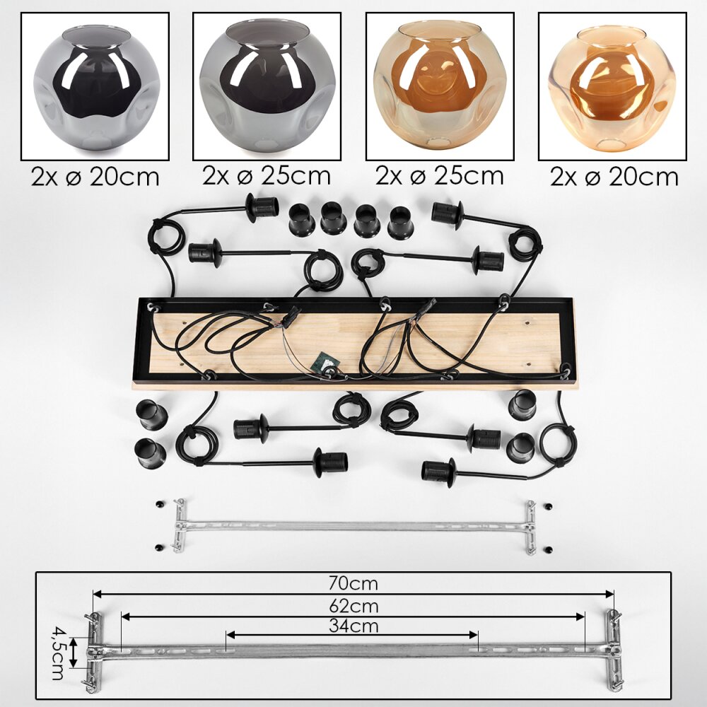Ripoll Suspension, Boule lumineuse, Suspension Écru, Noir, 8 lumières