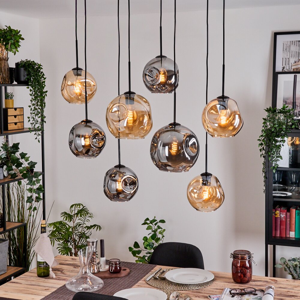 Ripoll Suspension, Boule lumineuse, Suspension Écru, Noir, 8 lumières