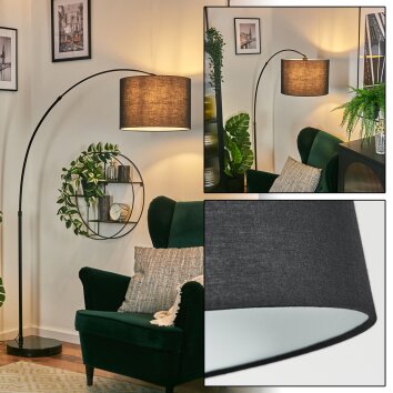 Bassagoda Lampadaire, Lampadaires arc Noir, 1 lumière, Abat-jour en tissu