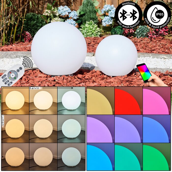 Ilorn Boule lumineuse, Borne lumineuse, Eclairage de chemin LED Blanc, 2 lumières, Télécommandes
