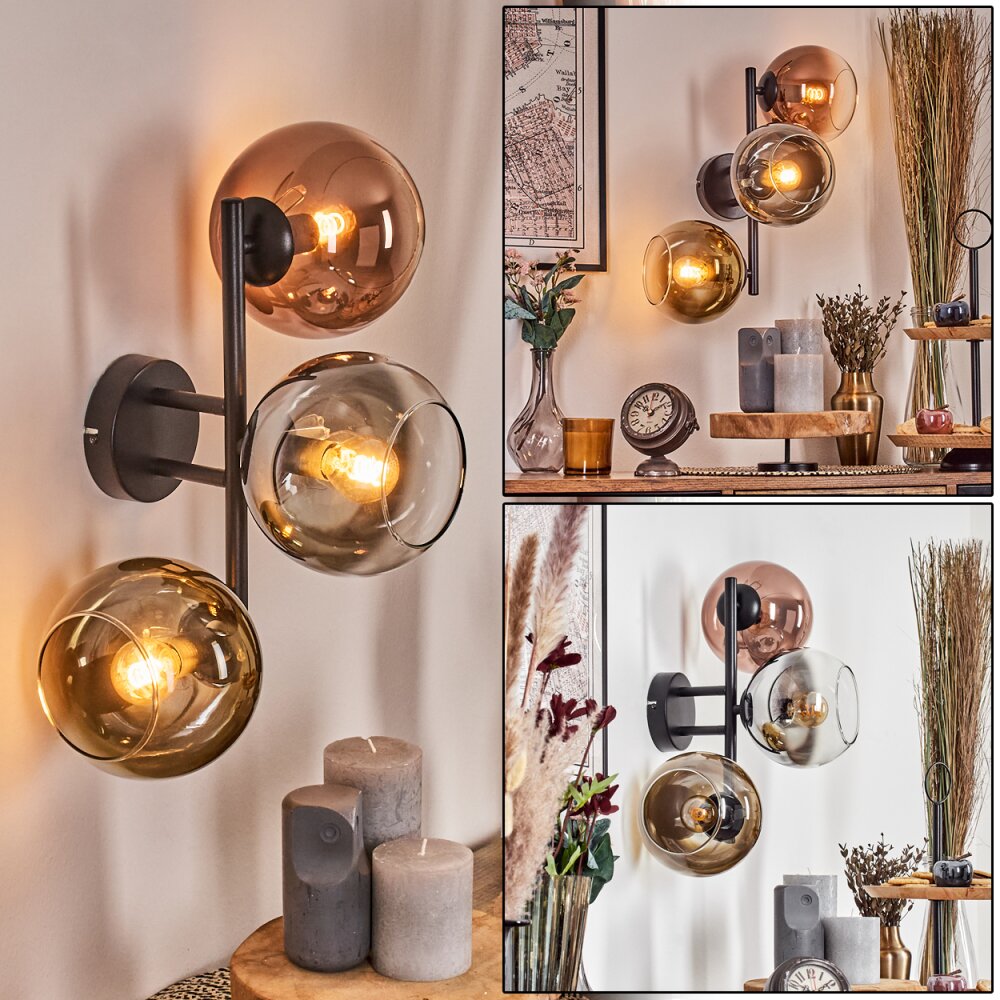 Koyoto Boule lumineuse, Applique murale Chrome, Or, Clair, Cuivré, Fumé, 3 lumières main product photo