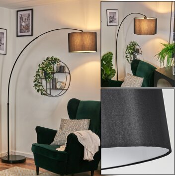 Soungou Lampadaire, Lampadaires arc Noir, 1 lumière, Abat-jour en tissu