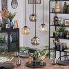 Ripoll Suspension, Boule lumineuse, Suspension grappe Ambre, Clair, Fumé, 4 lumières