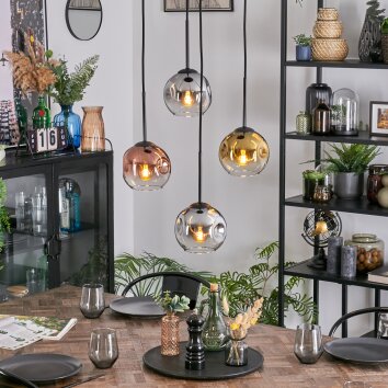 Ripoll Suspension, Boule lumineuse, Suspension grappe Chrome, Or, Clair, Cuivré, Fumé, 4 lumières
