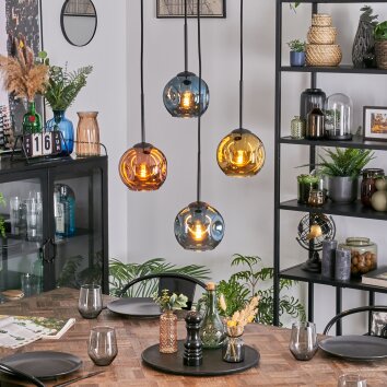 Ripoll Suspension, Boule lumineuse, Suspension grappe Bleu, Or, Cuivré, 4 lumières