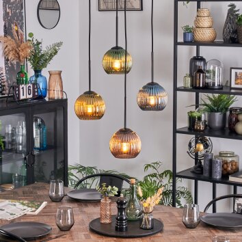 Koyoto Suspension, Boule lumineuse, Suspension grappe Bleu, Or, Vert, Cuivré, 4 lumières