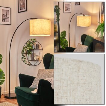 Bassagoda Lampadaire, Lampadaires arc Noir, 1 lumière, Abat-jour en tissu