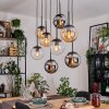 Gastor Suspension, Boule lumineuse, Suspension Ambre, Chrome, Clair, Fumé, 8 lumières