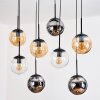 Gastor Suspension, Boule lumineuse, Suspension Ambre, Chrome, Clair, Fumé, 8 lumières