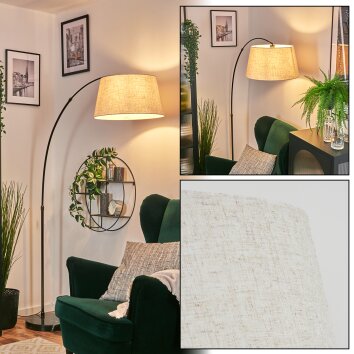 Bassagoda Lampadaire, Lampadaires arc Chrome, Noir, 1 lumière, Abat-jour en tissu