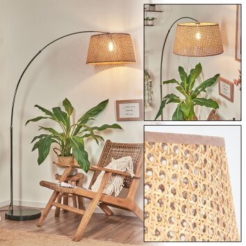 Barcos Lampadaire, Lampadaires arc Chrome, Noir, 1 lumière, Abat-jour en tissu