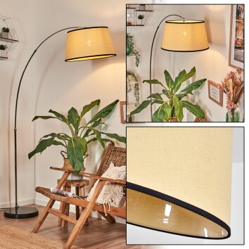 Chellas Lampadaire, Lampadaires arc Chrome, Noir, 1 lumière, Abat-jour en tissu