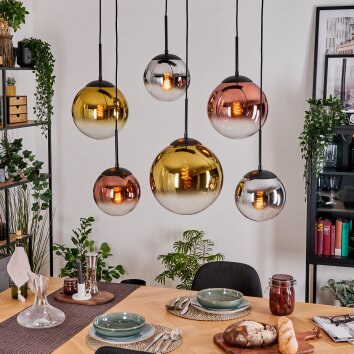 Gastor Suspension, Boule lumineuse, Suspension Chrome, Or, Clair, Cuivré, Fumé, 6 lumières