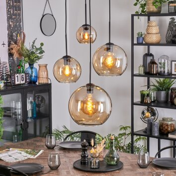 Koyoto Suspension, Boule lumineuse, Suspension grappe Ambre, 4 lumières