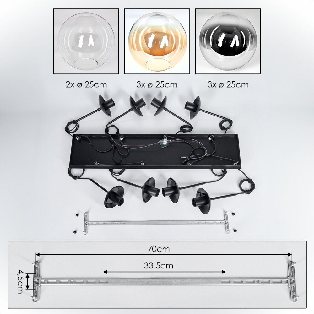 Gastor Suspension, Boule lumineuse, Suspension Ambre, Chrome, Clair, Fumé, 8 lumières