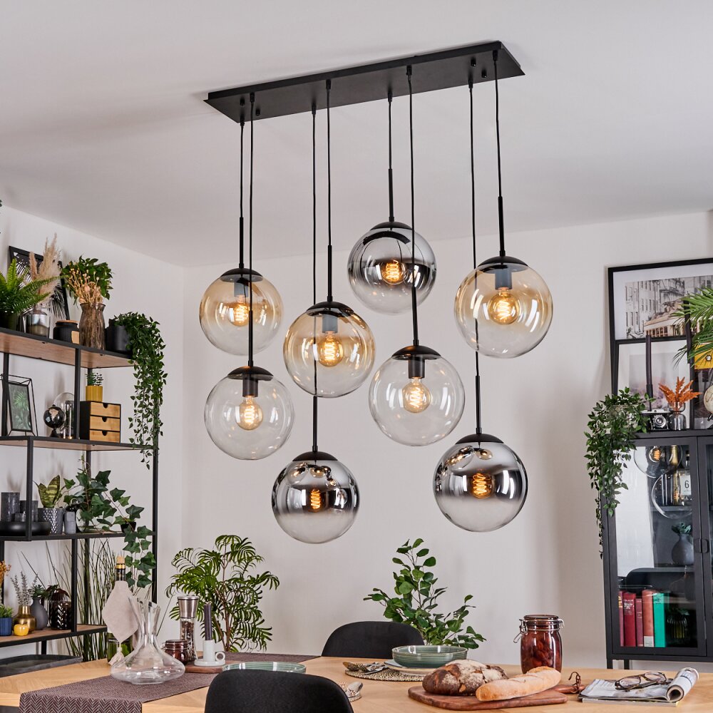 Gastor Suspension, Boule lumineuse, Suspension Ambre, Chrome, Clair, Fumé, 8 lumières