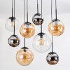 Gastor Suspension, Boule lumineuse, Suspension Ambre, Chrome, Clair, Fumé, 8 lumières