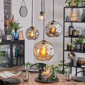 Koyoto Suspension, Boule lumineuse, Suspension grappe Ambre, Chrome, Clair, Fumé, 4 lumières