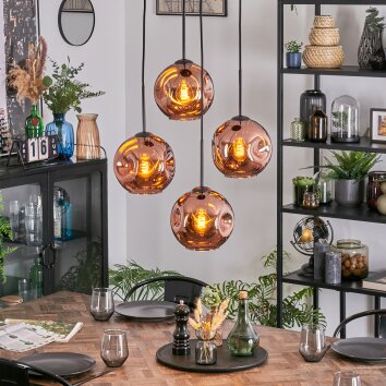 Ripoll Suspension, Boule lumineuse, Suspension grappe Cuivré, 4 lumières