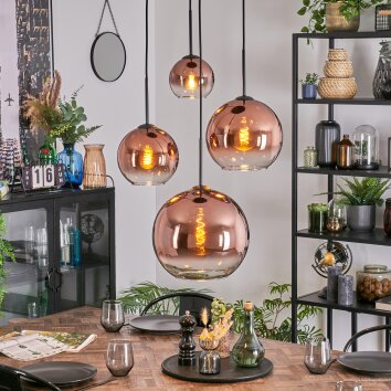 Koyoto Suspension, Boule lumineuse, Suspension grappe Clair, Cuivré, 4 lumières Koyoto Suspension, Boule lumineuse, Suspension grappe Clair, Cuivré, 4 lumières
