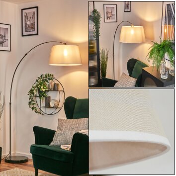 Bassagoda Lampadaire, Lampadaires arc Nickel mat, Noir, 1 lumière, Abat-jour en tissu