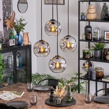 Ripoll Suspension, Boule lumineuse, Suspension grappe Chrome, Clair, Fumé, 4 lumières