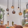 Koyoto Suspension, Boule lumineuse, Suspension Ambre, Chrome, Clair, Fumé, 6 lumières
