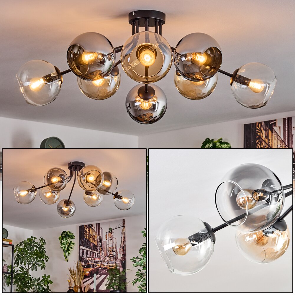Koyoto Plafonnier, Boule lumineuse 85 cm Ambre, Chrome, Clair, Fumé, 8 lumières main product photo