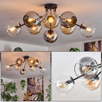 Koyoto Plafonnier, Boule lumineuse 85 cm Ambre, Chrome, Clair, Fumé, 8 lumières