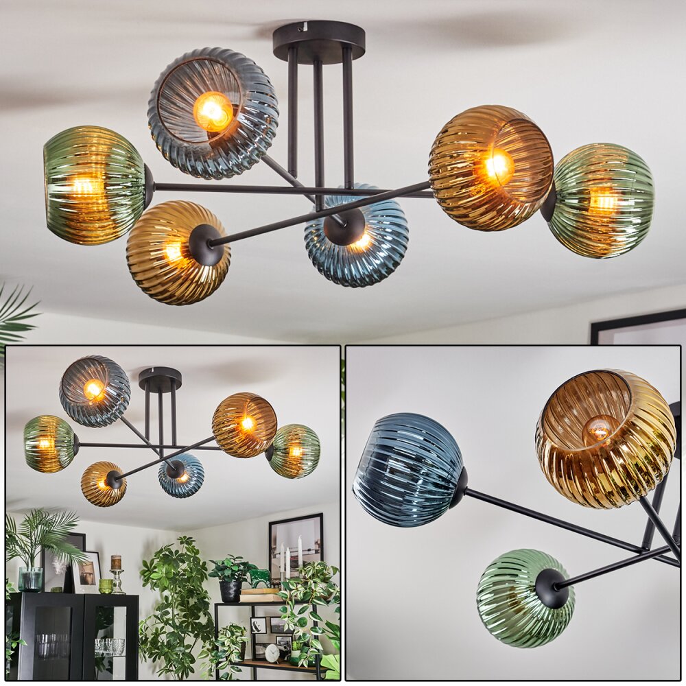 Koyoto Plafonnier, Boule lumineuse 78 cm Bleu, Or, Vert, 6 lumières main product photo