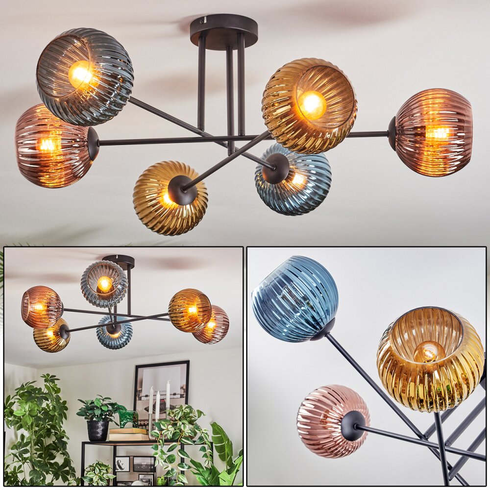 Koyoto Plafonnier, Boule lumineuse 80 cm Bleu, Or, Cuivré, 6 lumières main product photo