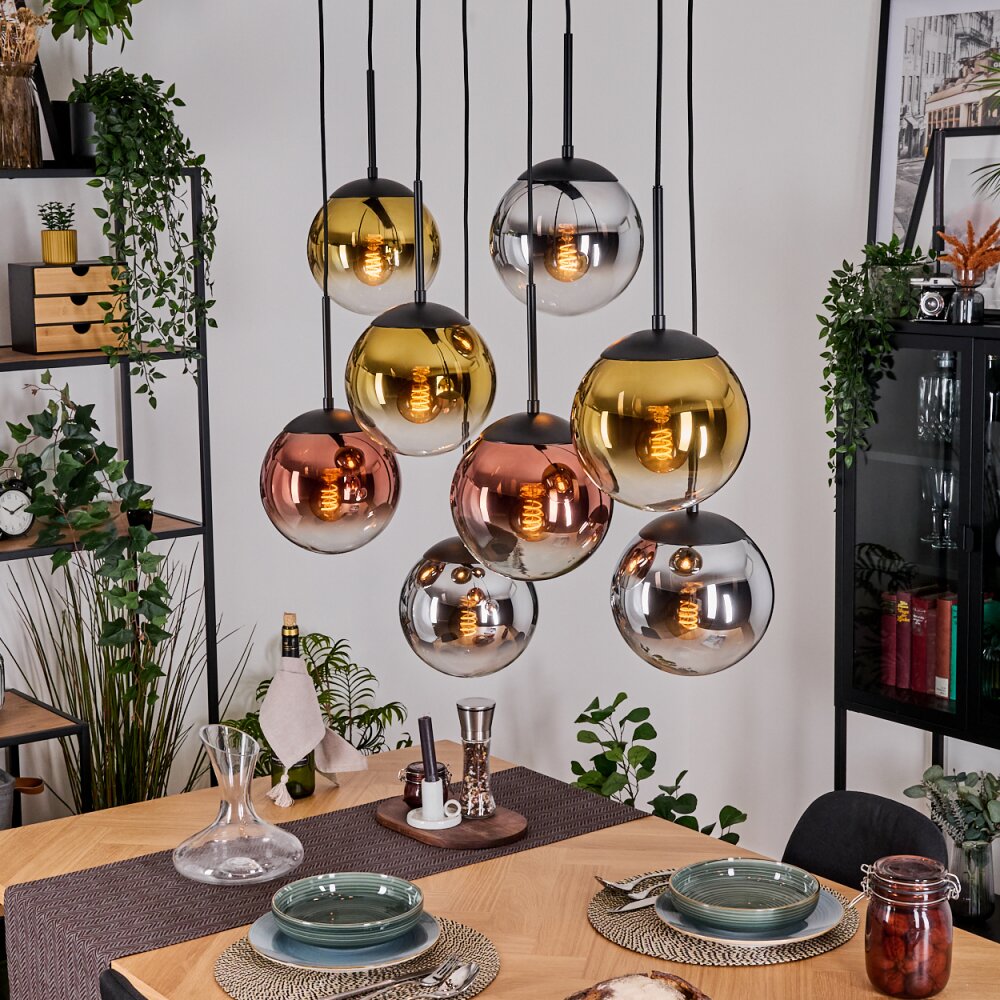 Gastor Suspension, Boule lumineuse, Suspension Chrome, Or, Clair, Cuivré, Fumé, 8 lumières