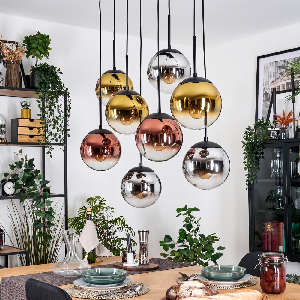 Gastor Suspension, Boule lumineuse, Suspension Chrome, Or, Clair, Cuivré, Fumé, 8 lumières
