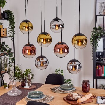 Gastor Suspension, Boule lumineuse, Suspension Chrome, Or, Clair, Cuivré, Fumé, 8 lumières