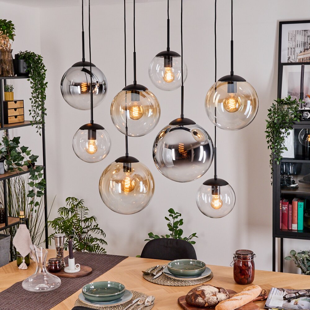 Gastor Suspension, Boule lumineuse, Suspension Ambre, Chrome, Clair, Fumé, 8 lumières main product photo