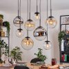 Gastor Suspension, Boule lumineuse, Suspension Ambre, Chrome, Clair, Fumé, 8 lumières