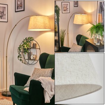 Bassagoda Lampadaire, Lampadaires arc Laiton, Noir, 1 lumière, Abat-jour en tissu