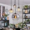 Koyoto Suspension, Boule lumineuse, Suspension grappe Ambre, Chrome, Clair, Fumé, 4 lumières